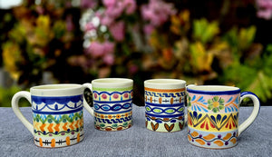 Coffee Mugs Set of 4 Happy Borders