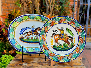 CowGirl Rodeo Semi Oval Platter and Cowboy Rodeo Round Decorative Platter MultiColors Set of 2