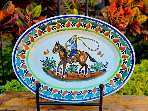 CowGirl Rodeo Decorative / Serving Oval Platter Multicolor