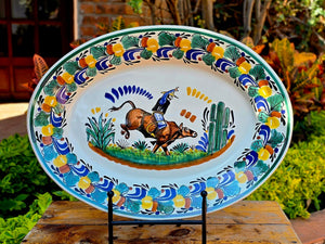 Cowboy Rodeo Decorative / Serving Oval Platter Multicolor