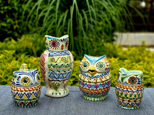 Juego de 2 tazas de azúcar y crema Owl, multicolores 