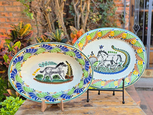 Horse Decorative / Serving Semi and Oval Platter  MultiColors Set of 2 pieces