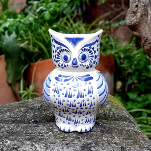 Owl Flower Vase 7.5" H Blue