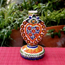 Flower Heart Candle holder 7.7" H MultiColors
