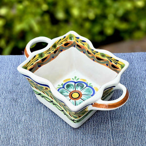 Flower Square footed saucer and Square Basket Happy Borders