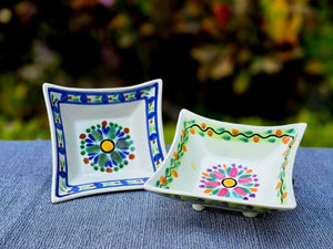 Flower Square footed saucer 5x5 in Set of 2 Happy Borders