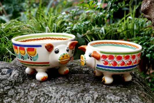 Pig Molcajete Bowl Set of 2 MultiColors