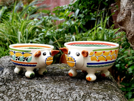 Pig Molcajete Bowl Set of 2  Large and Medium MultiColors