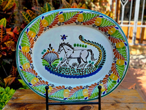 Horse Decorative / Serving Semi Oval Platter / Tray 16.9x13.4" MultiColors