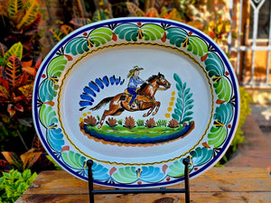 CowBoy Rodeo Decorative / Serving Semi Oval Platter / Tray 16.9x13.4" MultiColors