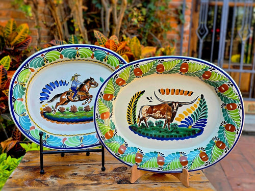 LongHorn and CowGirl Decorative / Serving Semi Oval Platter / Tray 16.9x13.4