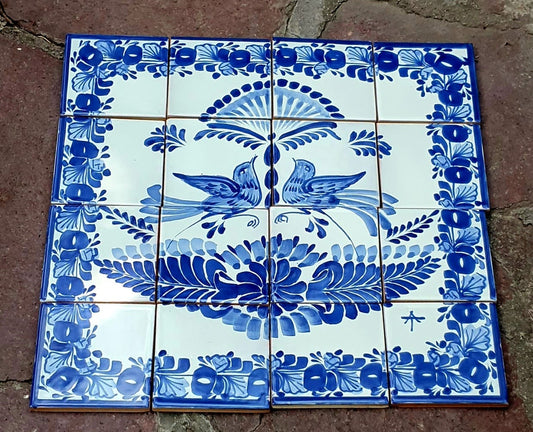 Love Birds Mural 16 tiles Blue and White