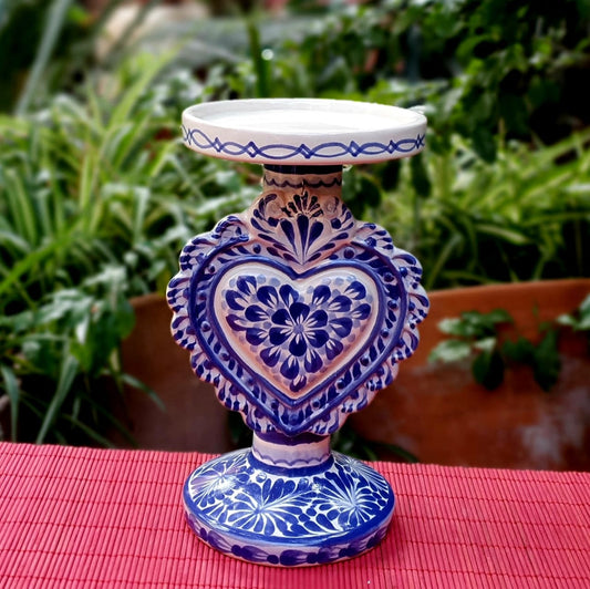 Love Heart 4.5" Candle holder 7.7" H  Blue and white