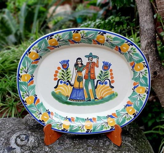 Wedding Decorative / Serving Semi Oval Platter / Tray 16.9x13.4 in Traditional Border