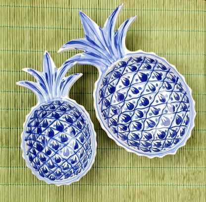 Pineapple Snack Bowls Set of 2 Blue and White