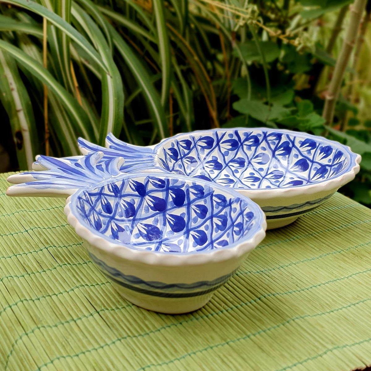 Pineapple Snack Bowls Set of 2 Blue and White