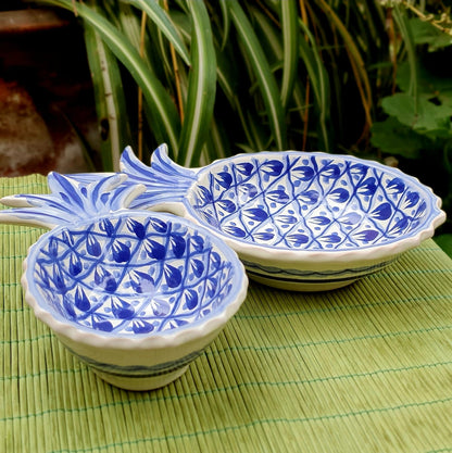 Pineapple Snack Bowls Set of 2 Blue and White