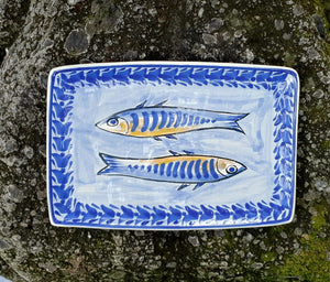 Sardines Tray / Rectangular Plate 9.8 X 6.7" Blue Colors