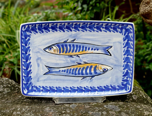 Sardines Tray / Rectangular Plate 9.8 X 6.7" Blue Colors