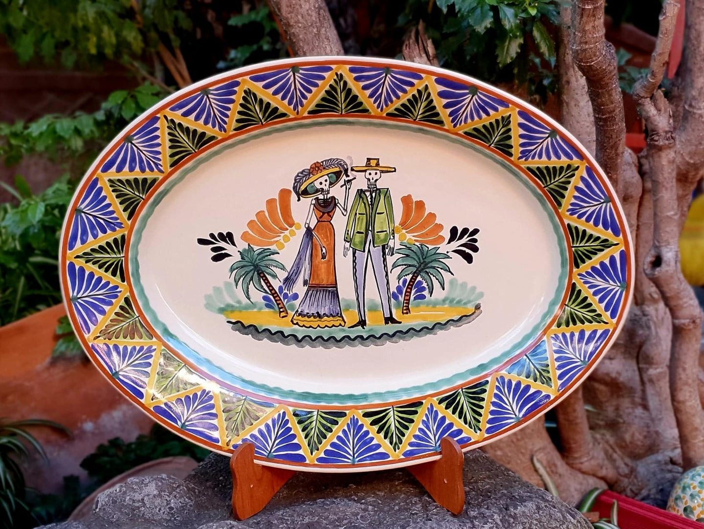 Catrina Couple Decorative / Serving Oval Platter MultiColors