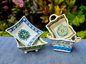 Flower Square footed saucer and Square Basket Happy Borders