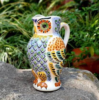 Jarra de agua de búho, 9 pulgadas de alto, 40 onzas, multicolor 