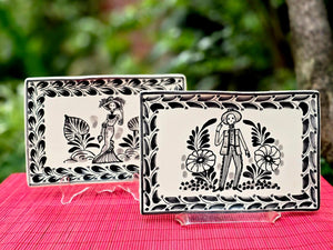 Catrina Catrin Wave Rectangular Tray 7.9 X 5.3" Set of 2 Black and White