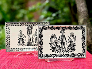 Catrina Catrin Wave Rectangular Tray 7.9 X 5.3" Set of 2 Black and White