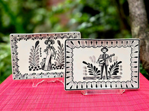 Catrina Catrin Wave Rectangular Tray 7.9 X 5.3" Set of 2 Black and White