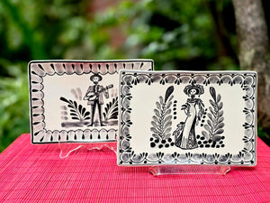 Catrina Catrin Wave Rectangular Tray 7.9 X 5.3" Set of 2 Black and White