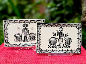 Catrina Catrin Wave Rectangular Tray 7.9 X 5.3" Set of 2 Black and White