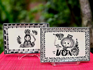 Catrina Catrin Wave Rectangular Tray 7.9 X 5.3" Set of 2 Black and White