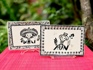 Catrina Catrin Wave Rectangular Tray 7.9 X 5.3" Set of 2 Black and White