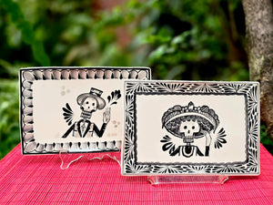 Catrina Catrin Wave Rectangular Tray 7.9 X 5.3" Set of 2 Black and White