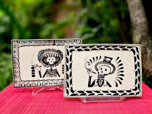 Catrina Catrin Wave Rectangular Tray 7.9 X 5.3" Set of 2 Black and White