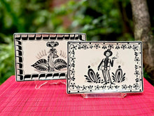 Catrina Catrin Wave Rectangular Tray 7.9 X 5.3" Set of 2 Black and White