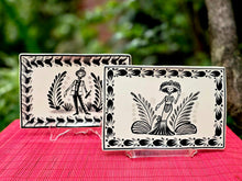 Catrina Catrin Wave Rectangular Tray 7.9 X 5.3" Set of 2 Black and White