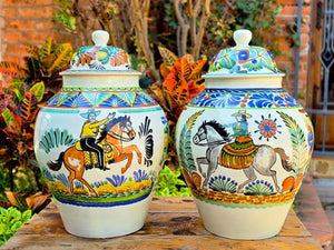 Cowboy and CowGirl Rodeo Couple Vase w/Lid set of 2 pieces MultiColors