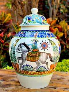 CowGirl Rodeo Vase w/Lid Traditional MultiColors