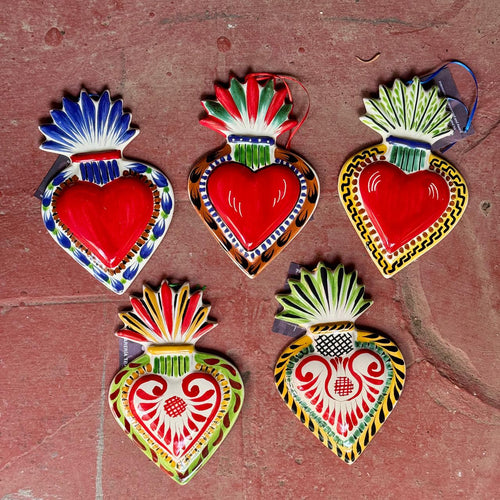 Ornament Sacred Heart Flat Set of 5 MultiColors