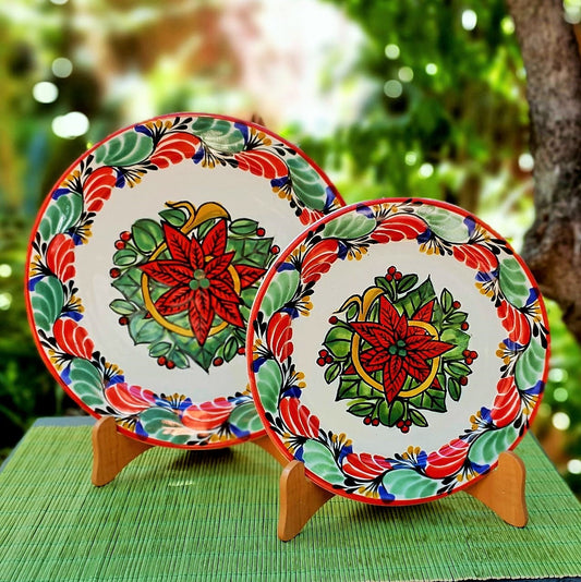 Platos Poinsettia Set de 2 colores navideños 