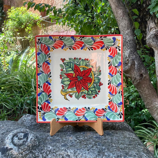 Poinsettia Square Plate Christmas Colors