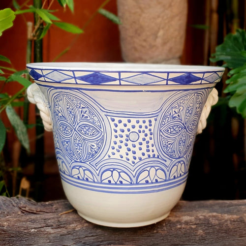 Special Flower Pot 14.6 in H Morisco Pattern Blue and White