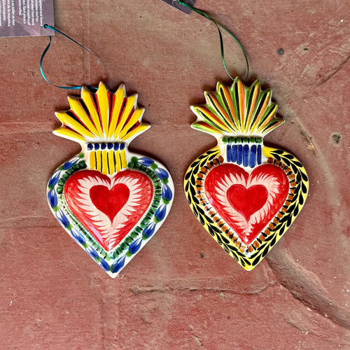 Ornament Sacred Heart Flat Set of 2 MultiColors