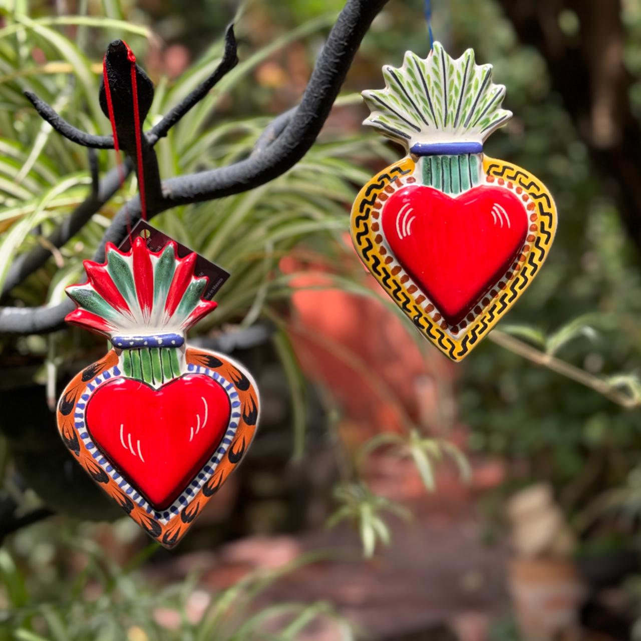 Ornament Sacred Heart Flat Set of 2 Multicolors