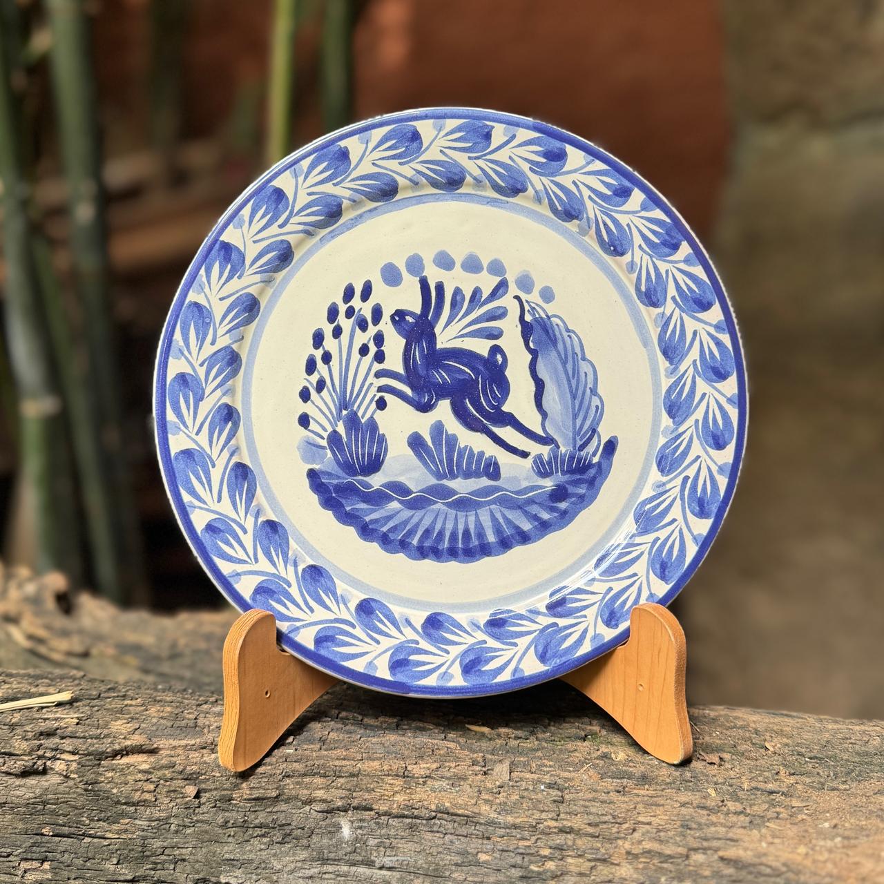 Rabbit Plate blue talavera majolica handmade tableware mexico