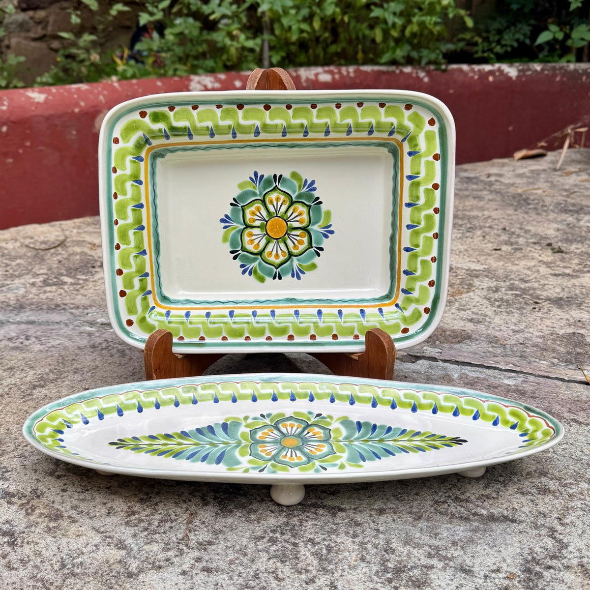 Flower Rectangular and Oval Snack Plates Set(2 pieces) MultiColors