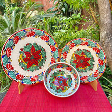 Poinsettia Dish Set (3 pieces) Green-Red Colors (One Service)