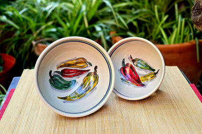Chiles Molcajete Bowl Set of 2 Traditional Border