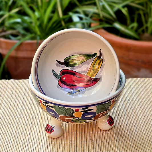 Chiles Molcajete Bowl Set of 2 Traditional Border